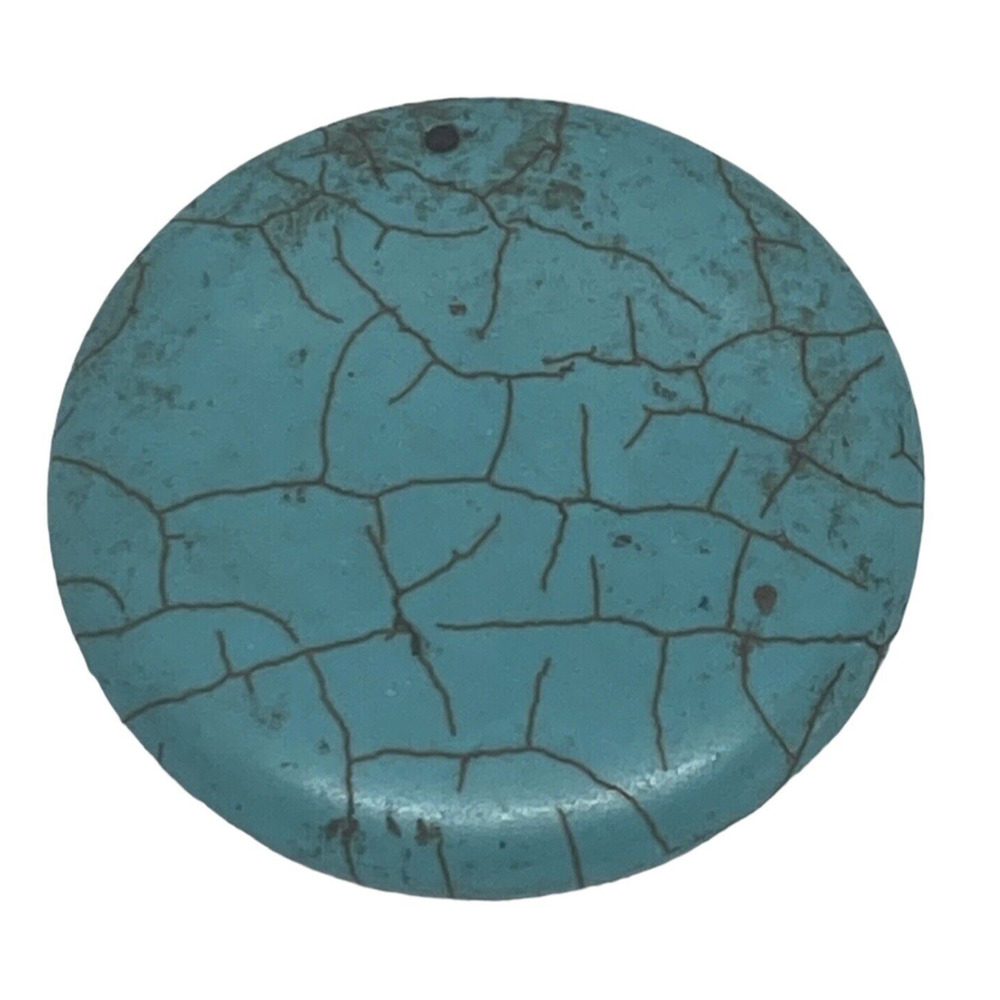 Simulated Turquoise Pendant Round Stone Disc 1 5/8” Pendant Fashion Collectible